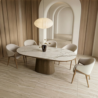 Modrest Lunde Cream Fabric, Vegan Leather & Walnut Arm Dining Chair