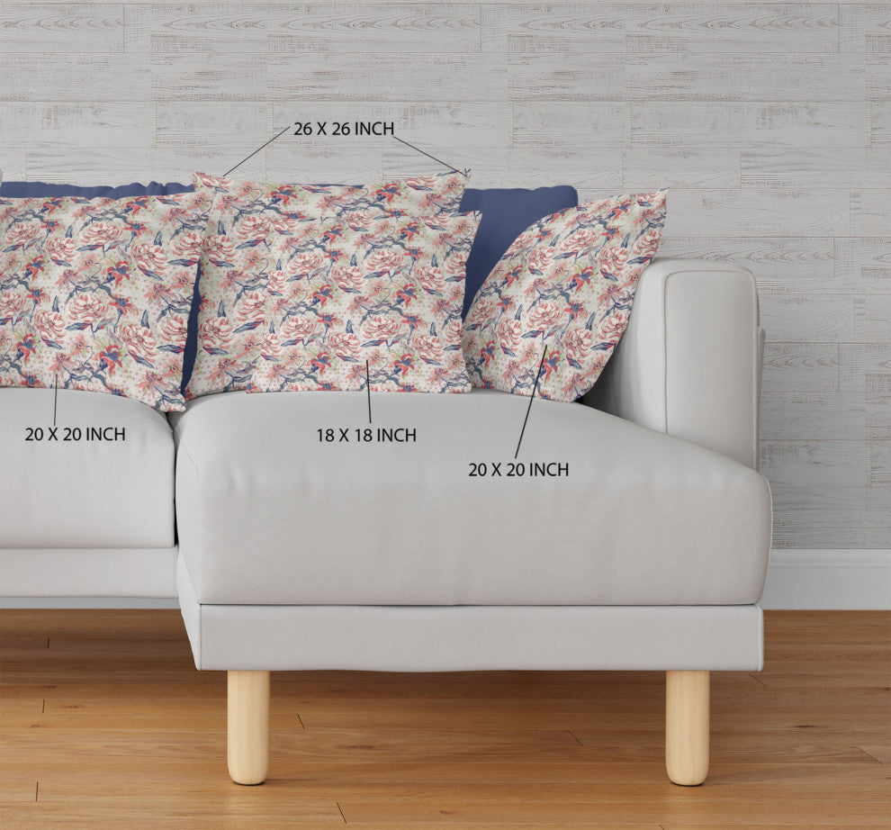 18" Red Light Indigo Roses Indoor Outdoor Throw Pillow
