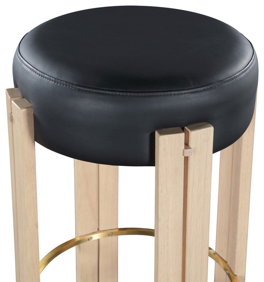 Harrison Upholstered Counter Stool, Black, Natural Finish