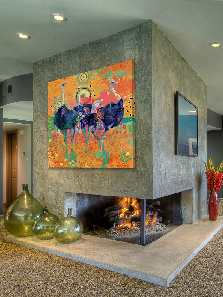 "Three Ostrich" Painting Print on Canvas by Evelia
