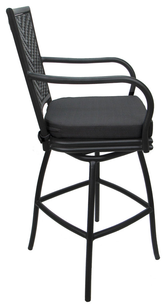 Outdoor Patio Bar Stool Elon With Arms, Dark Gray Linen Gray, 26"