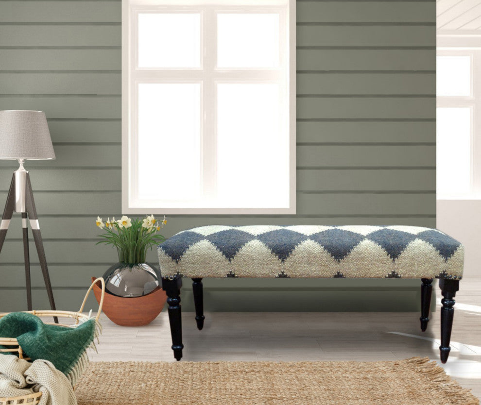 Modern Black and Tan Diamond Indoor Bench, 47" Length