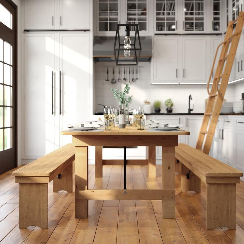 HERCULES Series 8' x 40" Solid Pine Folding Farm Table, Light Natural
