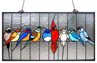 Chloe Lighting Tiffany-Glass Featuring Birds In The Cage Window Panel