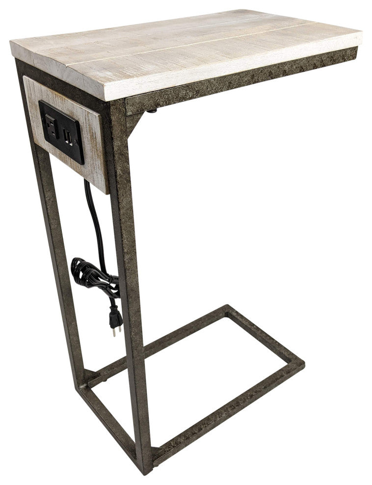 Chloe Laptop Table with USB Ports, Natural Driftwood and Aged Iron
