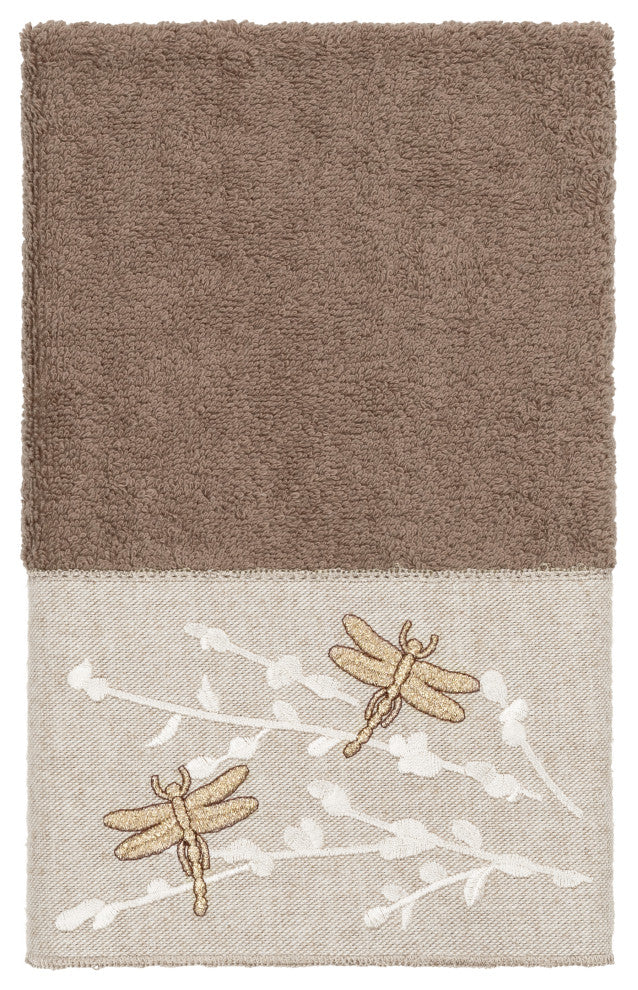 Linum Home Textiles Turkish Cotton Braelyn 3-Piece Embellished Towel Set, Latte