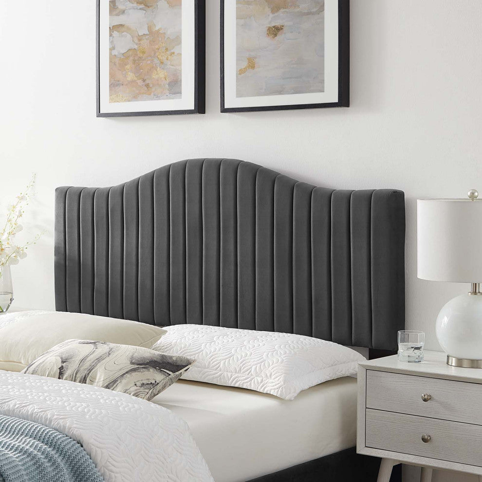 Tufted Headboard, Twin Size, Velvet, Dark Gray, Modern Contemporary