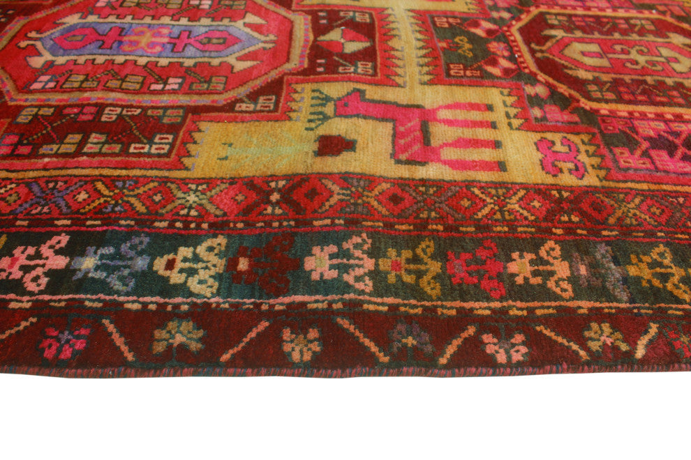Fine Vintage Distressed Nuvia Gold/Red Runner, 3'4x10'2