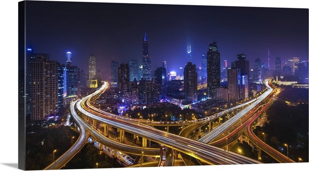 "Shanghai by night" Wrapped Canvas Art Print, 48"x26"x1.5"