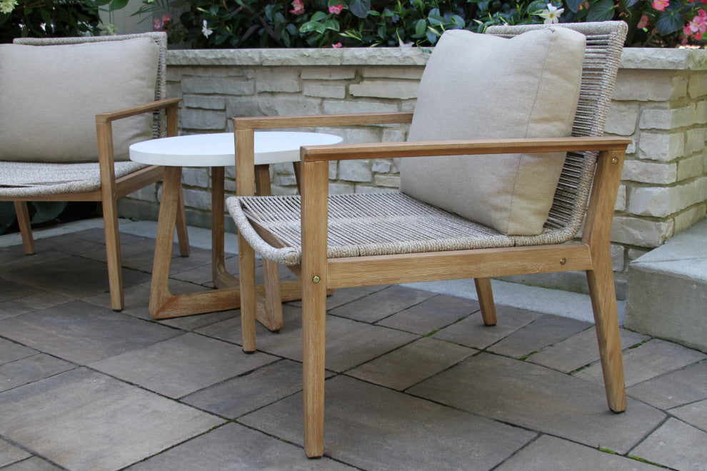 Rope and Gray Wash Eucalyptus Lounge Chair With Olefin Pillow, Set of 2, Wheat Rope
