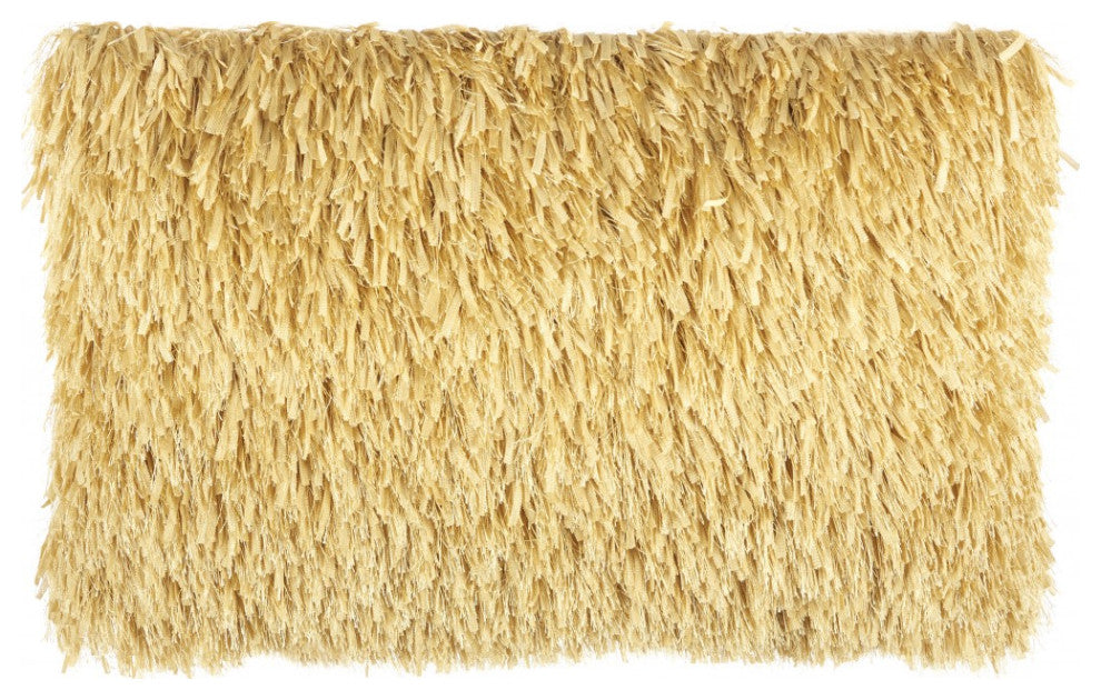 Long Yellow Shag Throw Pillow