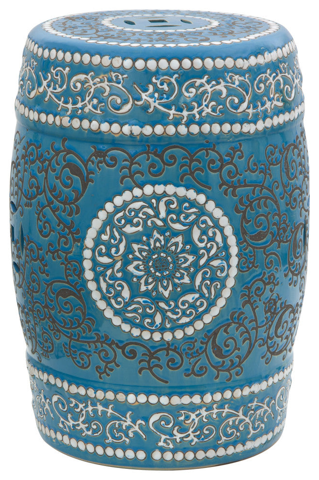 18" Blue Medallion Porcelain Garden Stool