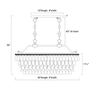 6-Light Antique Bronze Rectangular Crystal Chandelier Dining Room 40 in. Glam