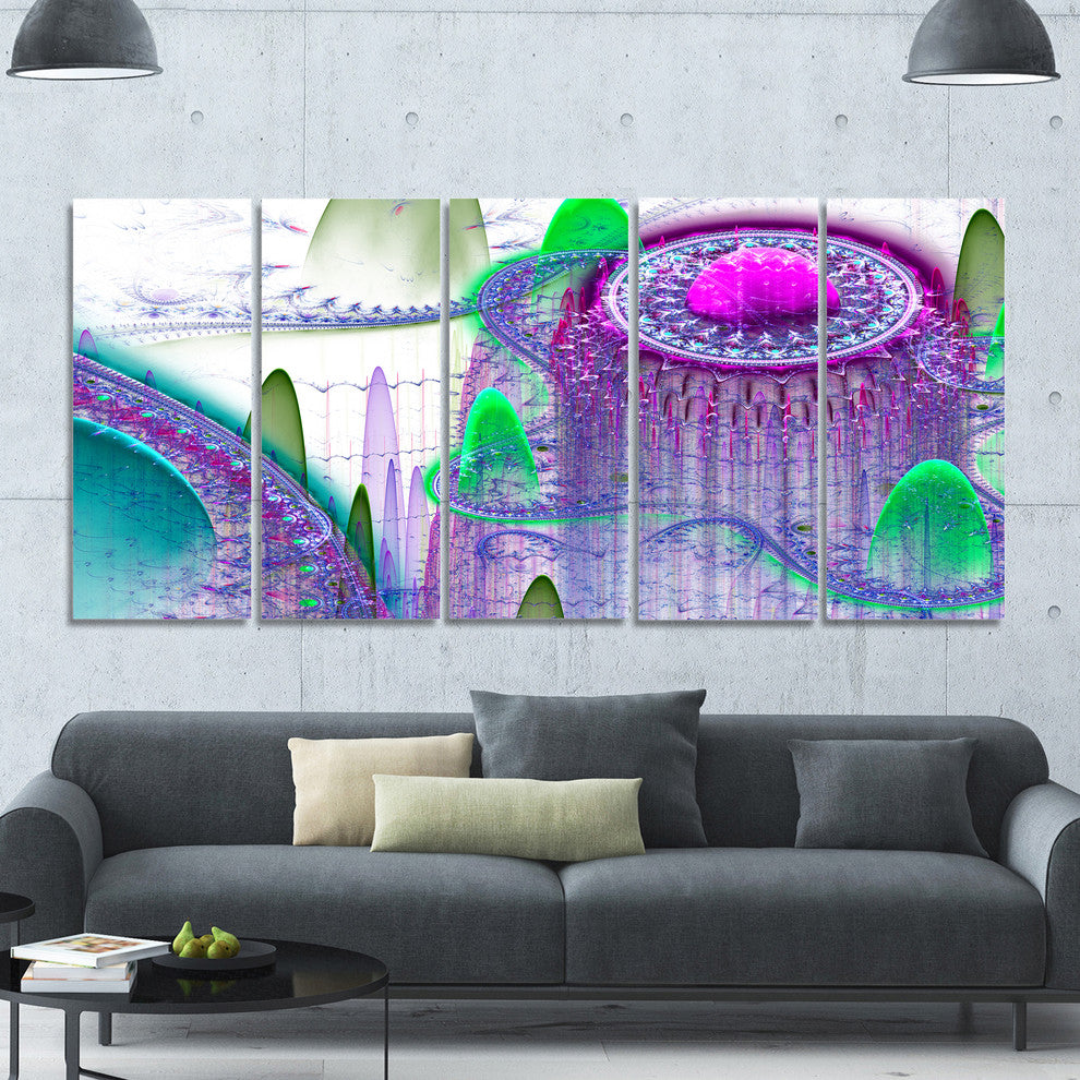 Purple Fractal Infinite World, Abstract Art on Canvas, 60"x28", 5 Panels