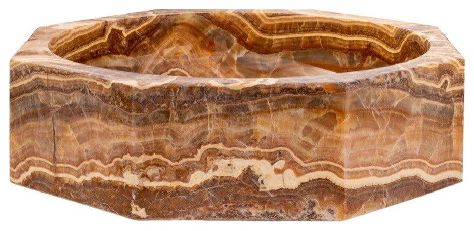 Brown Onyx Translucent Octagon Natural Stone Vessel Sink Polished  (D)16" (H)5"