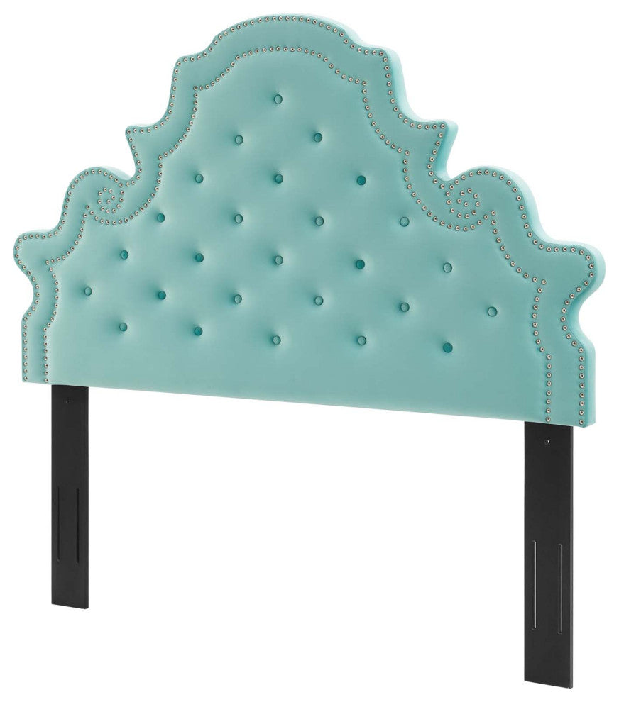Tufted Headboard, King Size, Velvet, Blue, Modern Contemporary, Bedroom Master