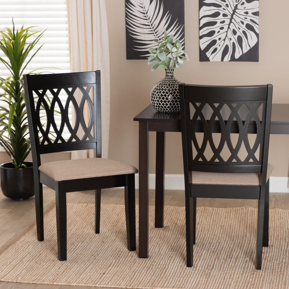 Denia Dining Collection, Beige/Espresso Brown, Dining Chair, Set of 2