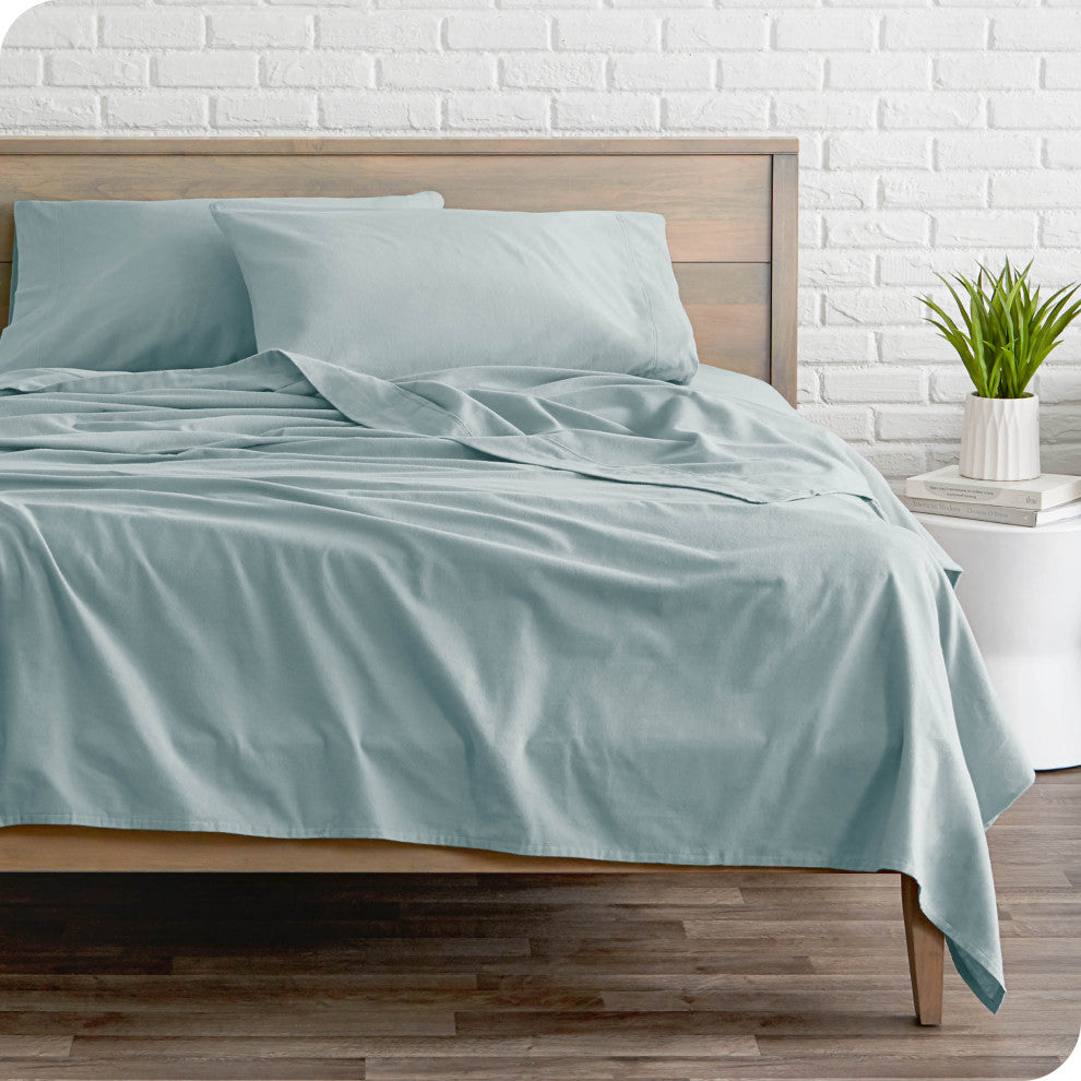 Bare Home Cotton Flannel Sheet Set, Light Blue, Twin Xl