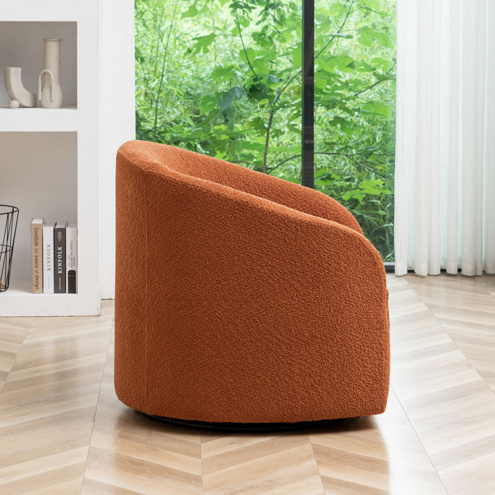 32" Wide Boucle Upholstered Swivel Barrel Chair, Caramel