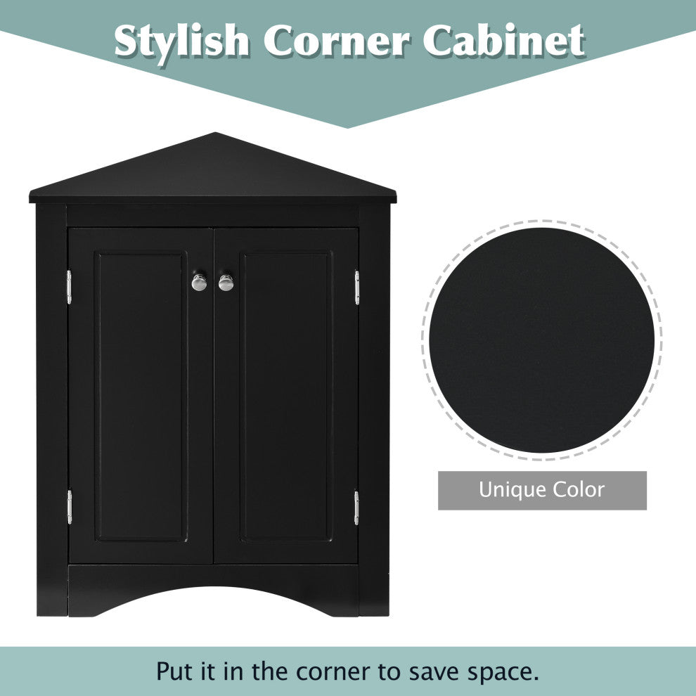 TATEUS Triangle Bathroom Storage Cabinet Freestanding Corner cabinet, Black
