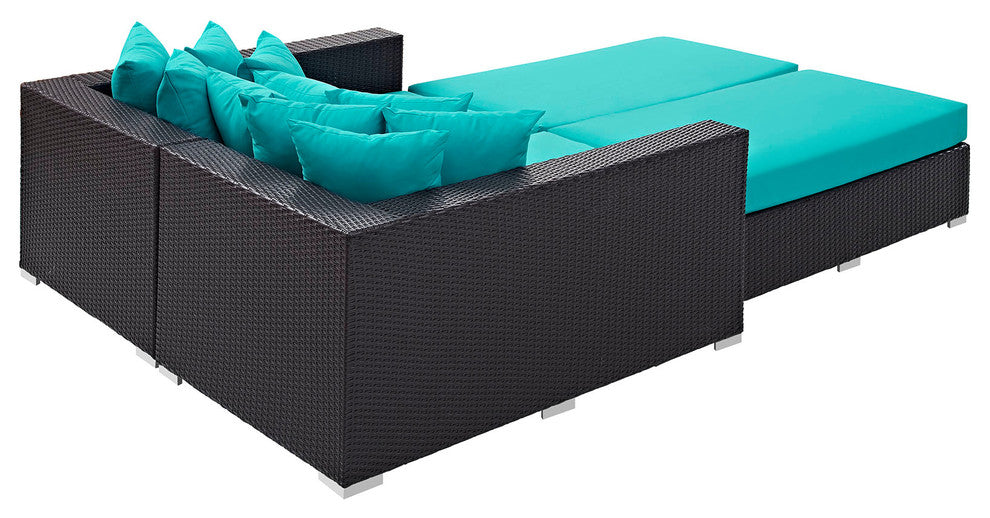 Modway Convene 4 Piece Outdoor Patio Daybed, Espresso Turquoise