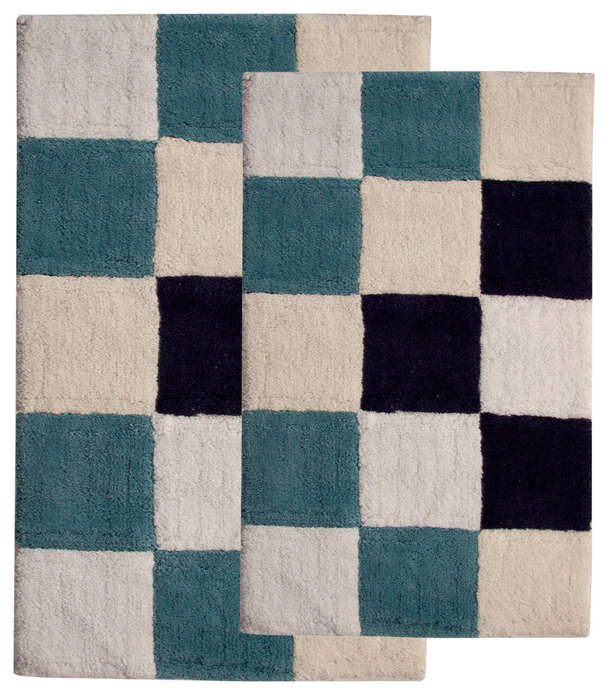 Bath Rug Cotton, 2 Piece, 34"x21" and 36"x24", Multi Blue, GSF 195, Dice