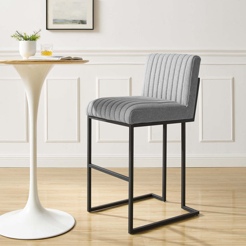 Indulge Channel Tufted Fabric Bar Stools, Light Gray