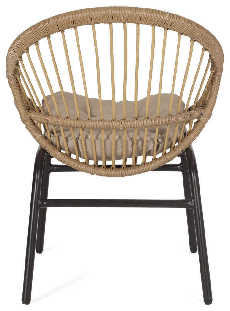 Meriden Outdoor Wicker and Acacia Wood 3 Piece Bistro Set With Cushion