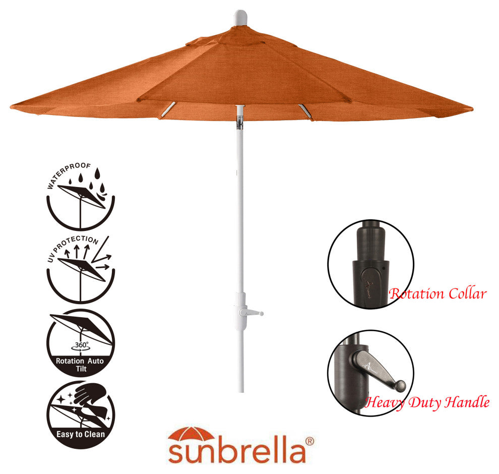 9' Round 360 Rotating Auto Tilt Umbrella, White, Sunbrella, Tuscan