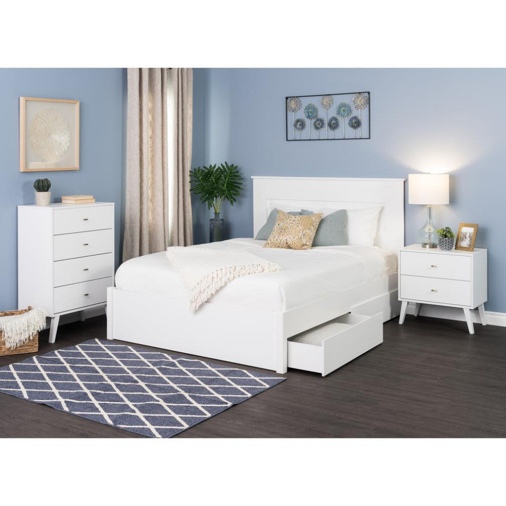 Milo Mid Century Modern  2-drawer Nightstand, White