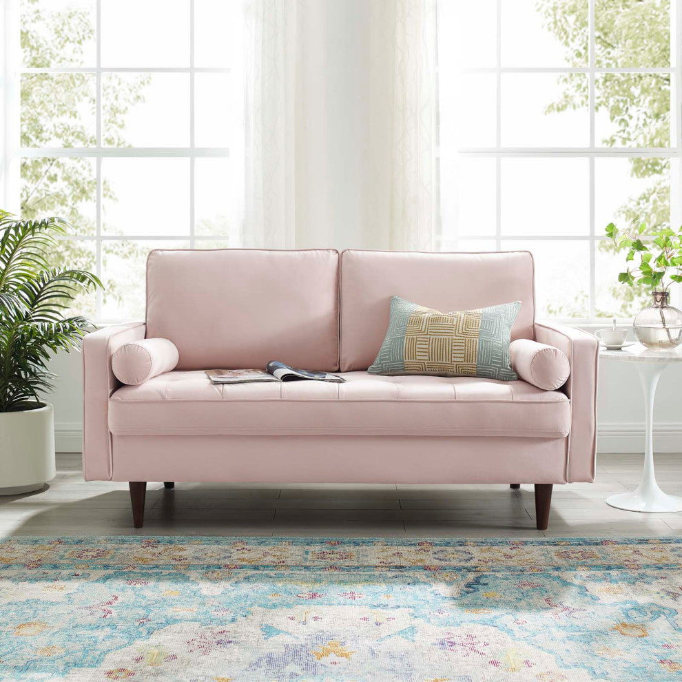 Loveseat Sofa, Velvet, Pink, Modern, Living Lounge Room Hotel Lobby Hospitality