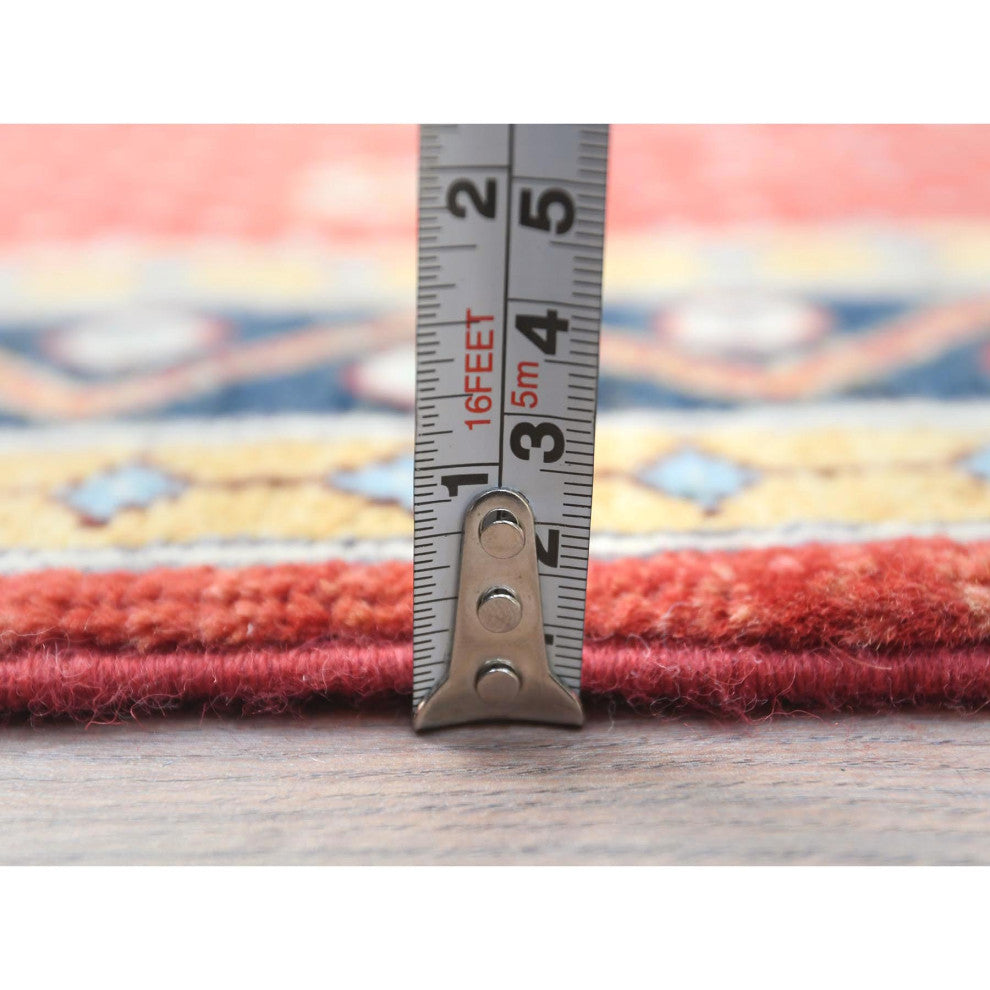 Imperial Red Special Kazak Wool Hand Knotted Runner Oriental Rug, 4'x5'9"