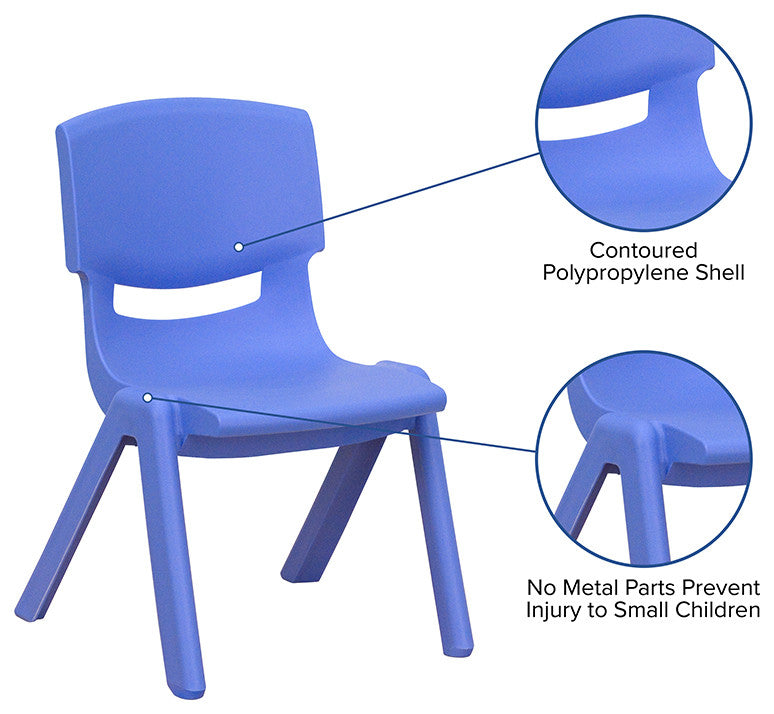 4 Pack Plastic Stackable School Chairs with 10.5" Seat Height, Blue