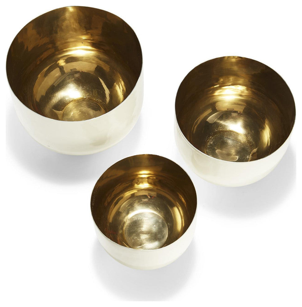 Two's Company Set of 3 Hammered Aluminum White Lacquer Bowls w/ Gold Base