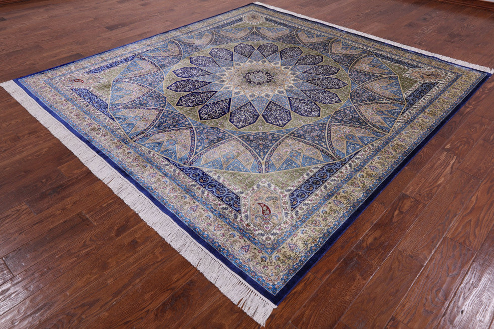 8' Square High End Persian 100% Silk Hand Knotted Rug Q4796