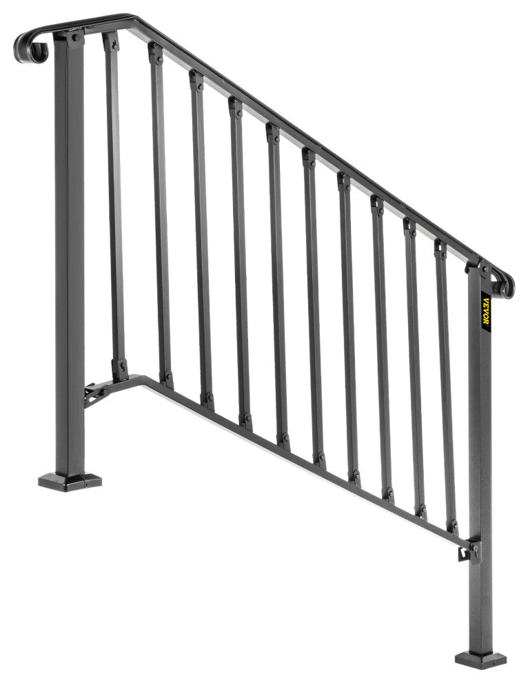 Wrought Iron Handrail Outdoor Stair Rail with Installation Kit, Black, Fit 4-5 Steps