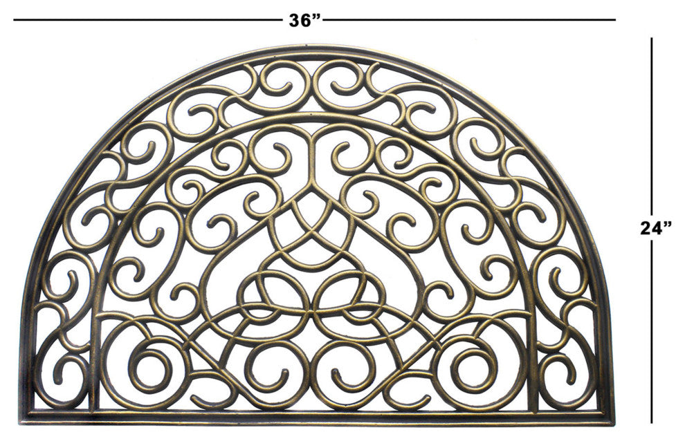 Gold Moulded Vines Half-round Rubber Doormat, 24"x36"