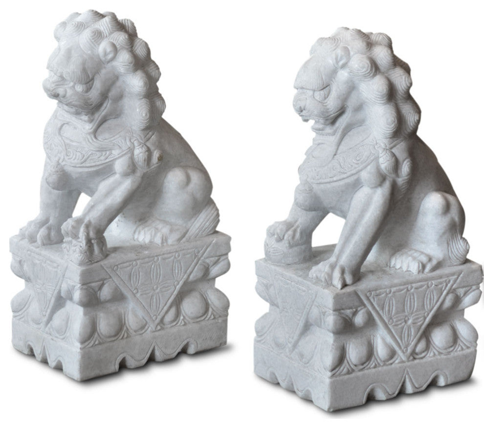 Imperial White Marble Chinese Foo Dogs Statues