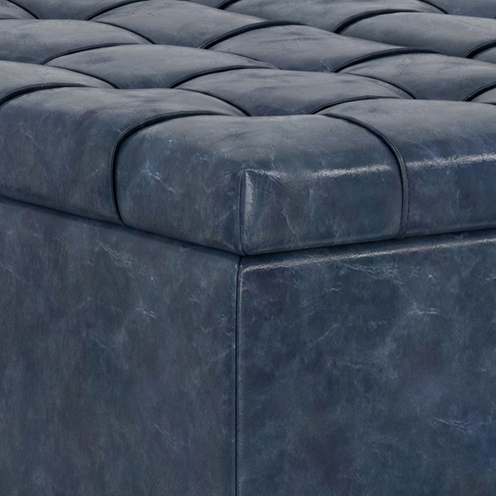 Harrison Small Square Coffee Table Storage Ottoman, Denim Blue
