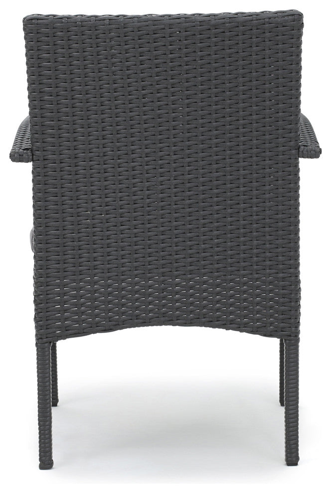 GDF Studio 5-Piece Portola Outdoor Gray Wicker Dining With Cushions Set