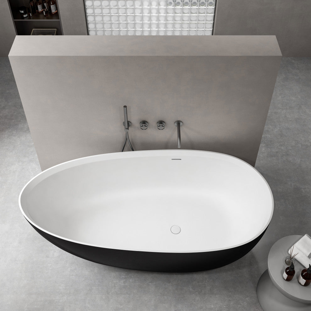 STAR&JANE Egg-shaped Stone Resin Matte Freestanding Bathtub, Black