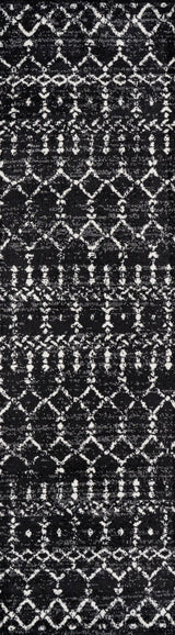 Moroccan HYPE Boho Vintage Diamond Black/Ivory 2 ft. x 20 ft. Runner Rug