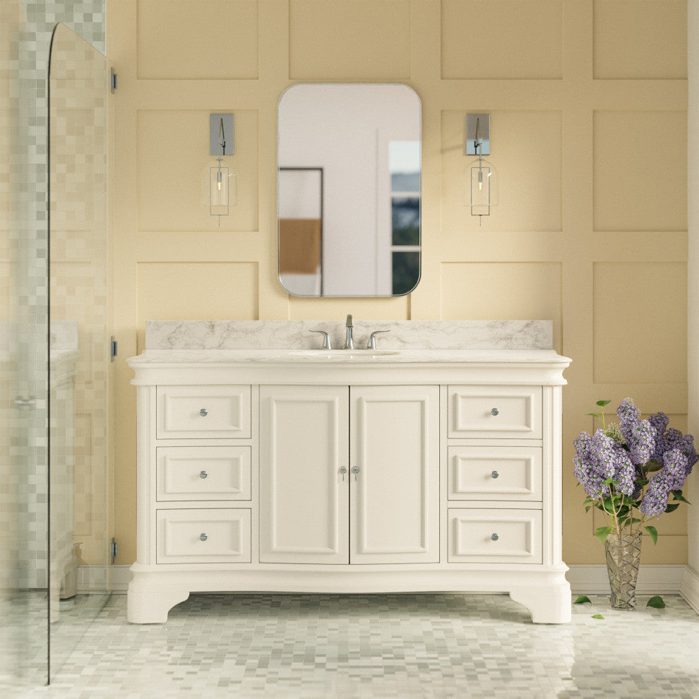 Katherine 60" Bath Vanity, White, Carrara Marble, Single Vanity