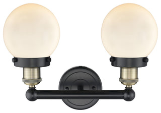 Small Edison Beacon-2 Lt 16"Bath Vanity Lt-Black Antique Brass-Matte White Shade