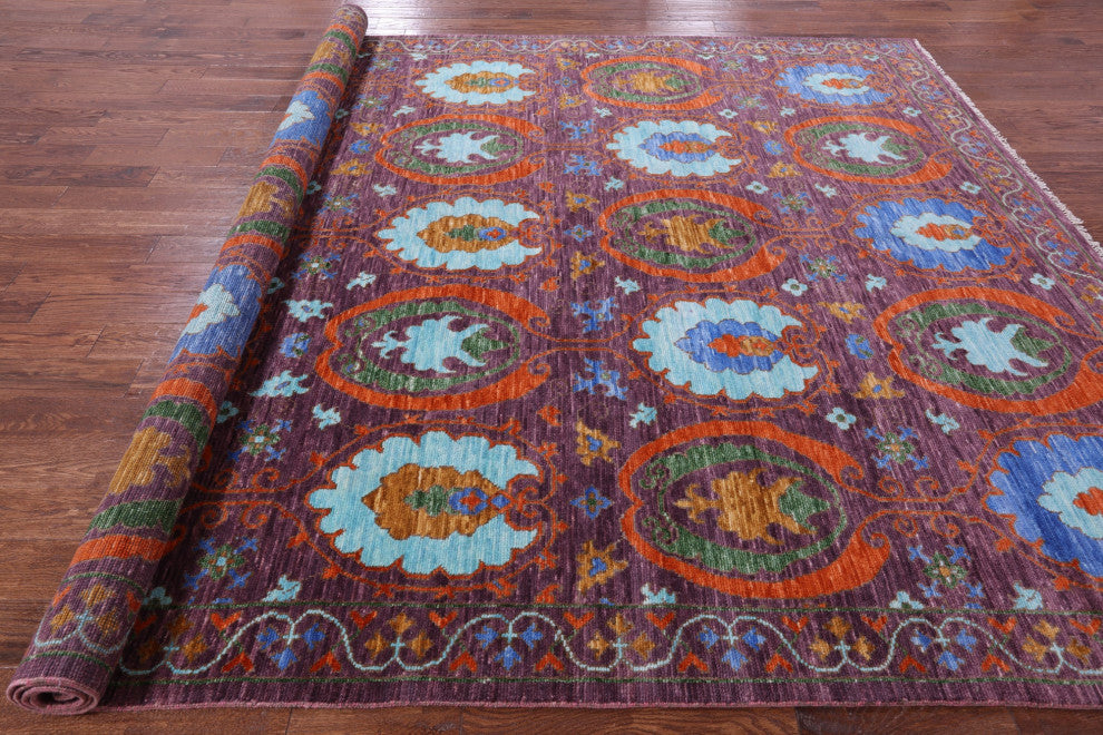 9' 2" X 12' 1" Handmade William Morris Wool Rug - Q15424