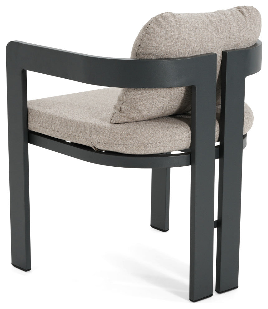 GDF Studio Outdoor Aluminum Dining Chairs With Cushions, Set of 2, Black/Beige