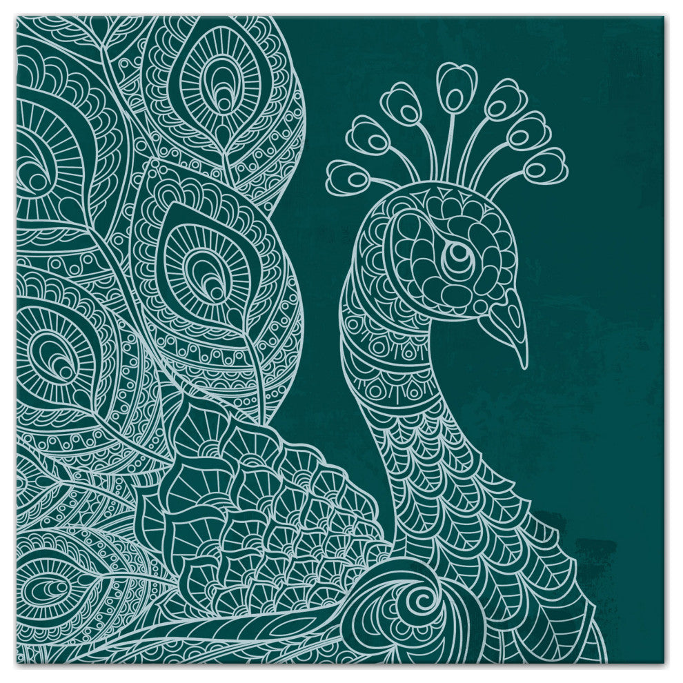 Line Pattern Peacock 12x12 Canvas Wall Art