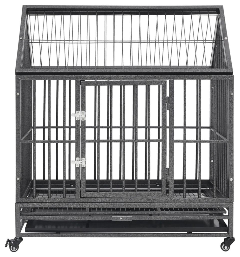 vidaXL Dog Cage Dog Crate with Removable Tray Lockable Wheels Dog Kennel Steel