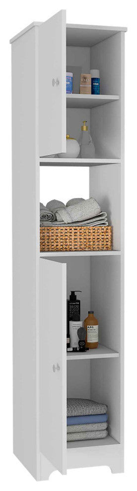 Charlotte Linen Cabinet with 2 Single Door Cabinets and Open Shelf, White