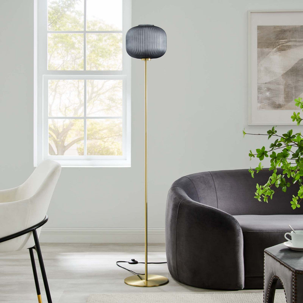 Floor Lamp Light, Gold, Glass, Modern, Mid Century Cafe Bistro Hospitality